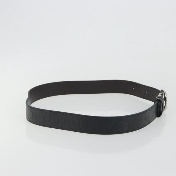 GUCCI GuccissimaGG Interlocking G Belt Leather Black Silver 473030 Auth BA15074V
