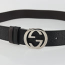 GUCCI GuccissimaGG Interlocking G Belt Leather Black Silver 473030 Auth BA15074V-5