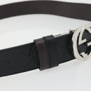 GUCCI GuccissimaGG Interlocking G Belt Leather Black Silver 473030 Auth BA15074V-6