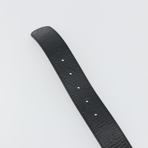 GUCCI GuccissimaGG Interlocking G Belt Leather Black Silver 473030 Auth BA15074V