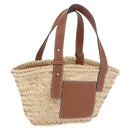 LOEWE Basket Bag Hand Bag Raffia Beige Silver Auth BA15075A-1