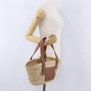 LOEWE Basket Bag Hand Bag Raffia Beige Silver Auth BA15075A-20