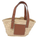 LOEWE Basket Bag Hand Bag Raffia Beige Silver Auth BA15075A-13