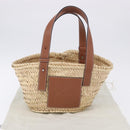 LOEWE Basket Bag Hand Bag Raffia Beige Silver Auth BA15075A-12