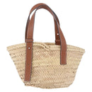 LOEWE Basket Bag Hand Bag Raffia Beige Silver Auth BA15075A-2
