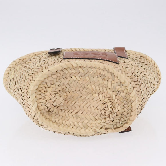 LOEWE Basket Bag Hand Bag Raffia Beige Silver Auth BA15075A