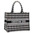 Christian Dior Staggered Pattern Book Tote Medium Bag Canvas Black Auth BA15076M-1