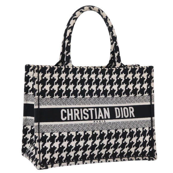 Christian Dior Staggered Pattern Book Tote Medium Bag Canvas Black Auth BA15076M