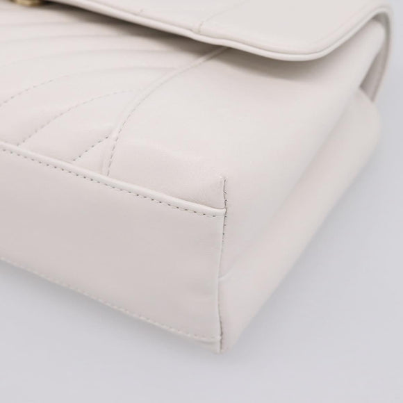 CHANEL V Stitch Chain Chevron Shoulder Bag Leather White Navy CC Auth BA15077SAM