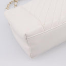 CHANEL V Stitch Chain Chevron Shoulder Bag Leather White Navy CC Auth BA15077SAM-13