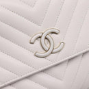 CHANEL V Stitch Chain Chevron Shoulder Bag Leather White Navy CC Auth BA15077SAM-14