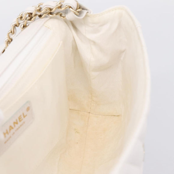 CHANEL V Stitch Chain Chevron Shoulder Bag Leather White Navy CC Auth BA15077SAM