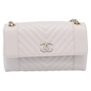 CHANEL V Stitch Chain Chevron Shoulder Bag Leather White Navy CC Auth BA15077SAM-2