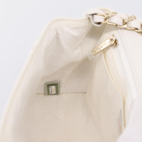 CHANEL V Stitch Chain Chevron Shoulder Bag Leather White Navy CC Auth BA15077SAM