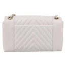 CHANEL V Stitch Chain Chevron Shoulder Bag Leather White Navy CC Auth BA15077SAM-3
