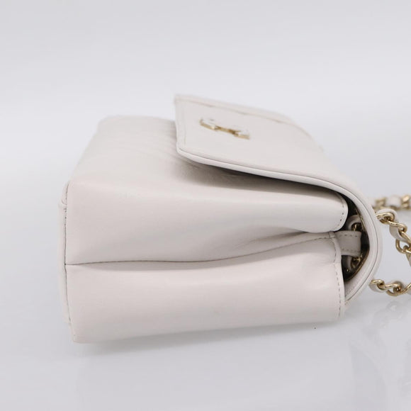 CHANEL V Stitch Chain Chevron Shoulder Bag Leather White Navy CC Auth BA15077SAM