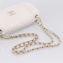 CHANEL V Stitch Chain Chevron Shoulder Bag Leather White Navy CC Auth BA15077SAM-7