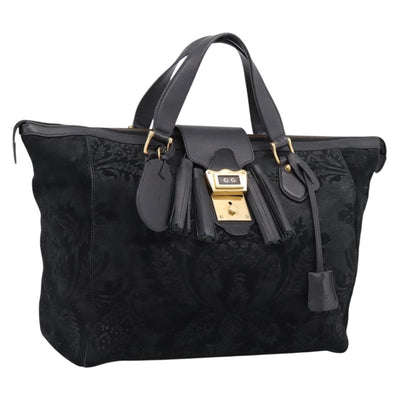 GUCCI Tote Bag Suede Black Gold 303891 Auth BA15078A