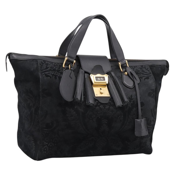 GUCCI Tote Bag Suede Black Gold 303891 Auth BA15078A