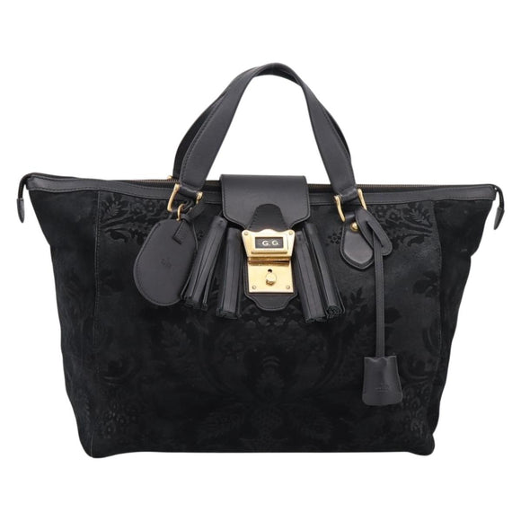 GUCCI Tote Bag Suede Black Gold 303891 Auth BA15078A