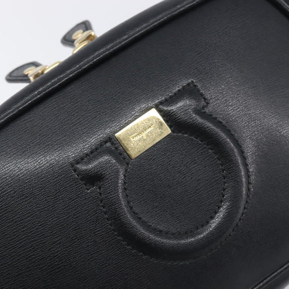 Salvatore Ferragamo Gancini Shoulder Bag Leather Black Gold Auth BA15079A