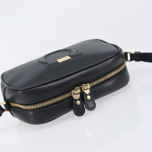 Salvatore Ferragamo Gancini Shoulder Bag Leather Black Gold Auth BA15079A