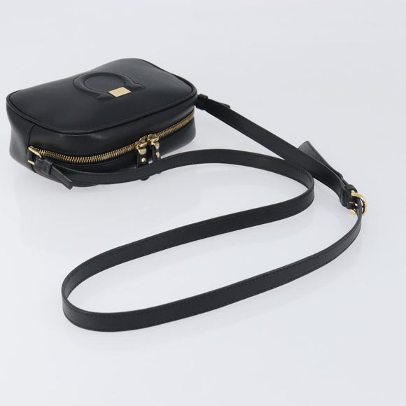 Salvatore Ferragamo Gancini Shoulder Bag Leather Black Gold Auth BA15079A
