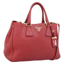 PRADA Hand Bag Vittero Dino Leather 2way Red Gold Auth BA15080V-1