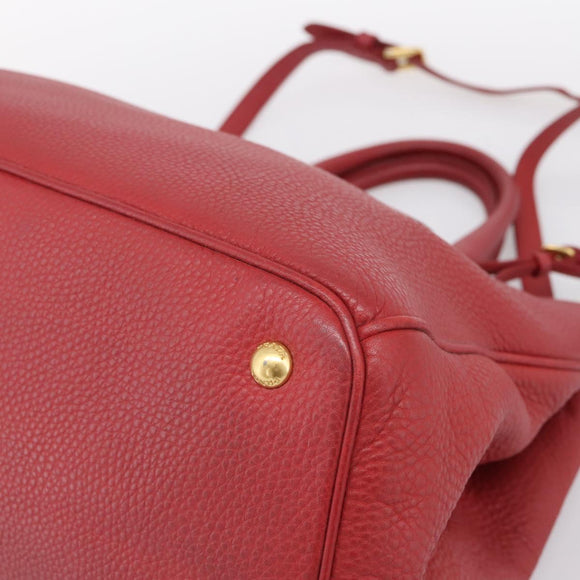 PRADA Hand Bag Vittero Dino Leather 2way Red Gold Auth BA15080V