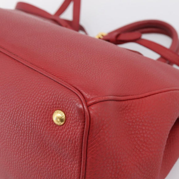 PRADA Hand Bag Vittero Dino Leather 2way Red Gold Auth BA15080V