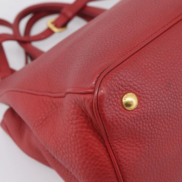 PRADA Hand Bag Vittero Dino Leather 2way Red Gold Auth BA15080V