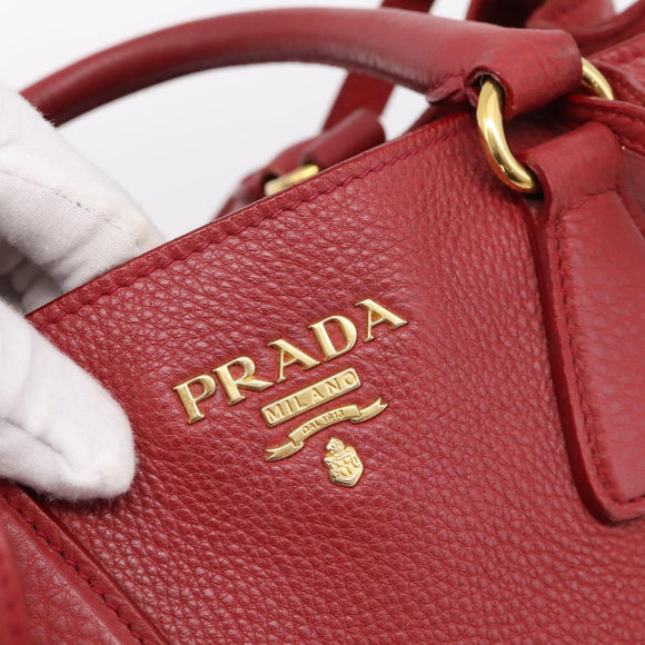 PRADA Hand Bag Vittero Dino Leather 2way Red Gold Auth BA15080V