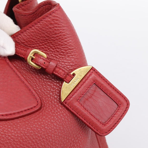 PRADA Hand Bag Vittero Dino Leather 2way Red Gold Auth BA15080V