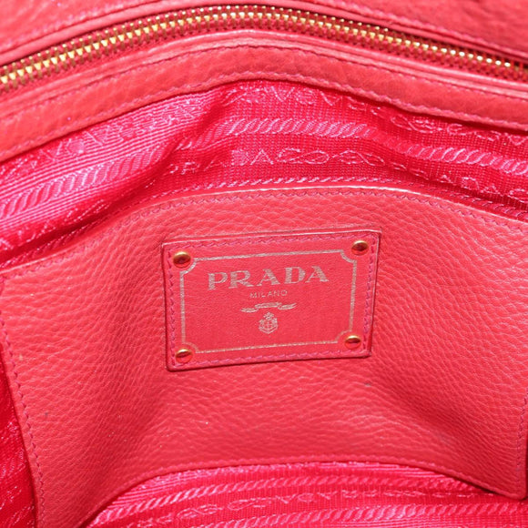 PRADA Hand Bag Vittero Dino Leather 2way Red Gold Auth BA15080V