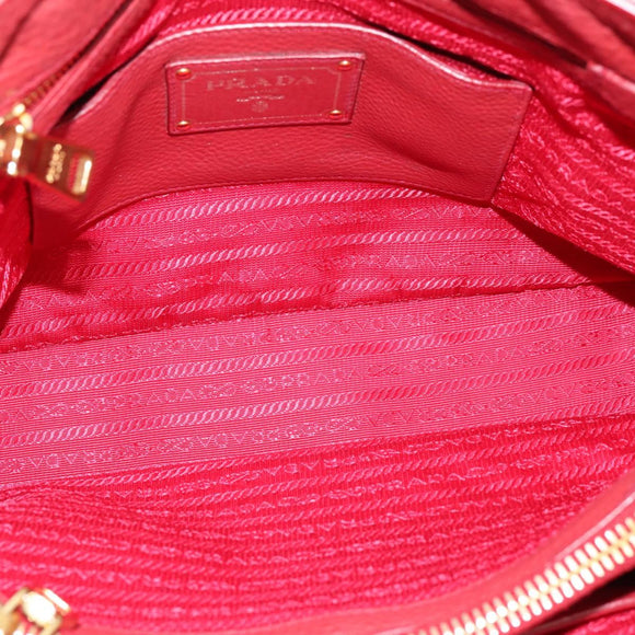 PRADA Hand Bag Vittero Dino Leather 2way Red Gold Auth BA15080V