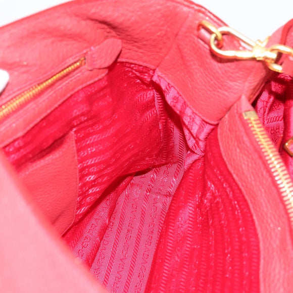 PRADA Hand Bag Vittero Dino Leather 2way Red Gold Auth BA15080V