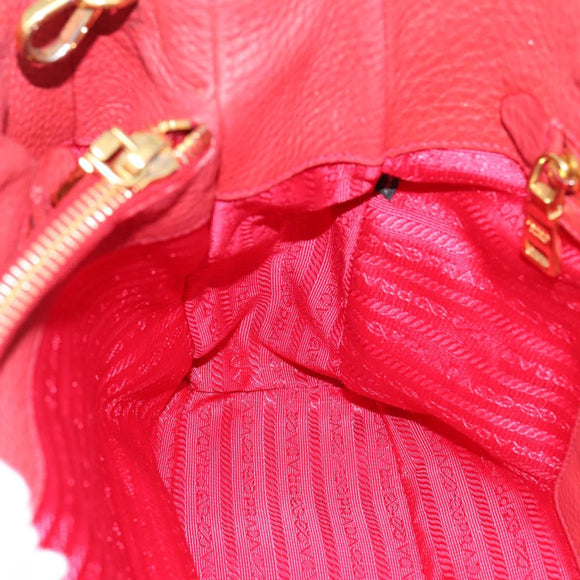 PRADA Hand Bag Vittero Dino Leather 2way Red Gold Auth BA15080V