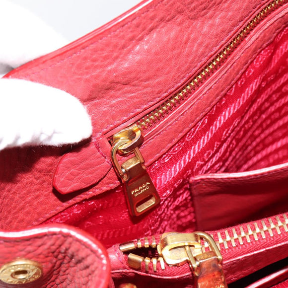 PRADA Hand Bag Vittero Dino Leather 2way Red Gold Auth BA15080V