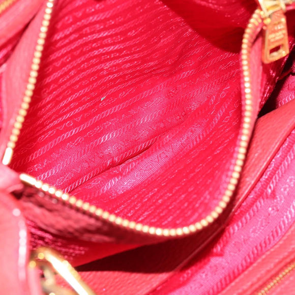 PRADA Hand Bag Vittero Dino Leather 2way Red Gold Auth BA15080V