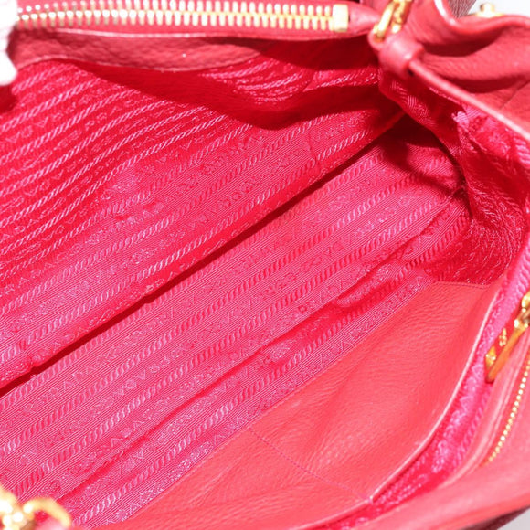 PRADA Hand Bag Vittero Dino Leather 2way Red Gold Auth BA15080V