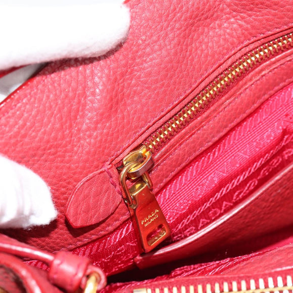 PRADA Hand Bag Vittero Dino Leather 2way Red Gold Auth BA15080V