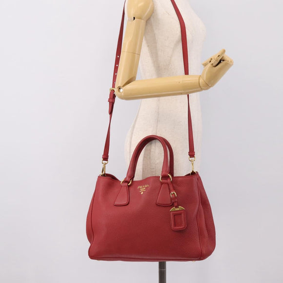 PRADA Hand Bag Vittero Dino Leather 2way Red Gold Auth BA15080V