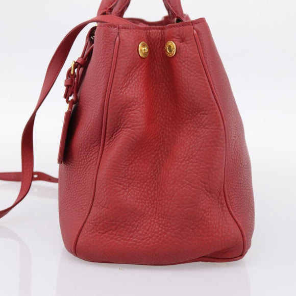 PRADA Hand Bag Vittero Dino Leather 2way Red Gold Auth BA15080V