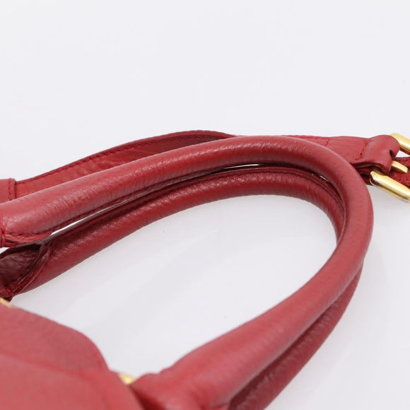 PRADA Hand Bag Vittero Dino Leather 2way Red Gold Auth BA15080V