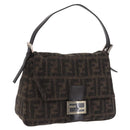 FENDI Zucca Canvas Mamma Baguette Shoulder Bag Wool Brown Black Auth BA15090V-1