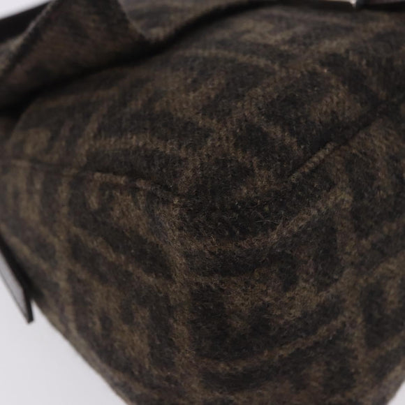 FENDI Zucca Canvas Mamma Baguette Shoulder Bag Wool Brown Black Auth BA15090V