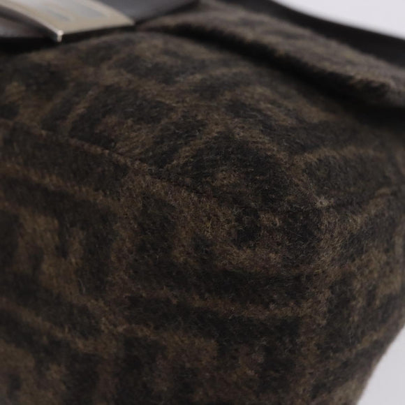 FENDI Zucca Canvas Mamma Baguette Shoulder Bag Wool Brown Black Auth BA15090V