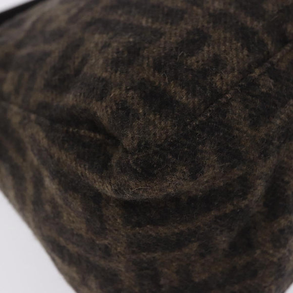 FENDI Zucca Canvas Mamma Baguette Shoulder Bag Wool Brown Black Auth BA15090V