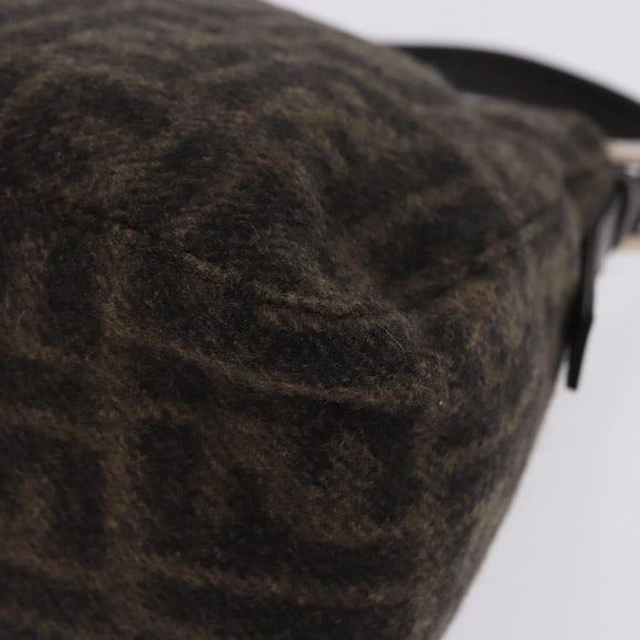 FENDI Zucca Canvas Mamma Baguette Shoulder Bag Wool Brown Black Auth BA15090V