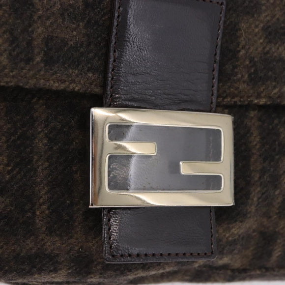 FENDI Zucca Canvas Mamma Baguette Shoulder Bag Wool Brown Black Auth BA15090V